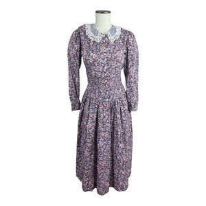 Vintage Prairie Dress Lanz Made In USA Purple Floral Lace Collar Size 8 Modern 4